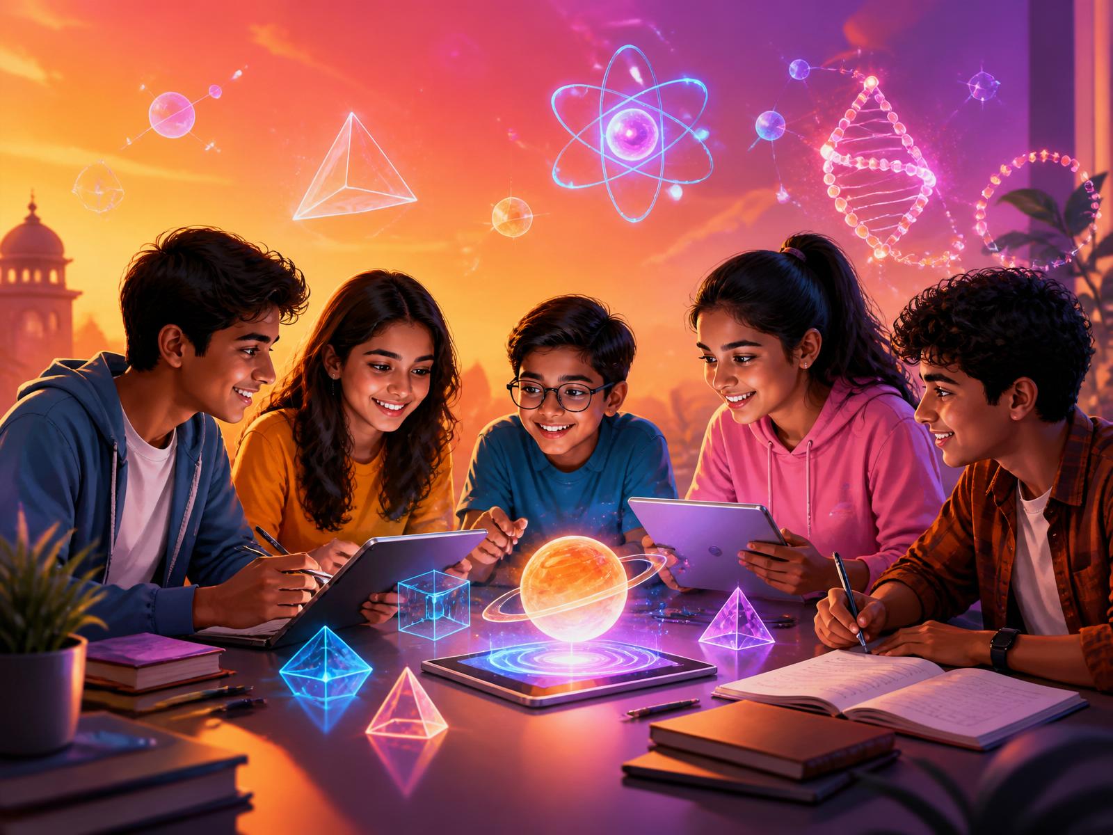 Class 6–12 students learning together with AI-powered interactive lessons